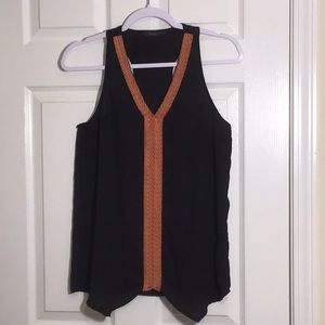 THML Black Embroidered Sheer Racer Back Tank.  Size M